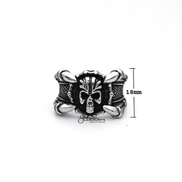 Stainless Steel Antiqued Skull Head with 4 Claws Casting Men's Rings